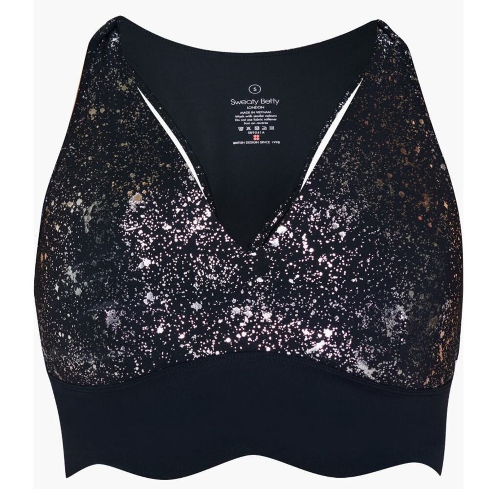 Sweaty Betty Goddess Contour Plunge Activewear Bra - Black Sparkle Foil Size XS